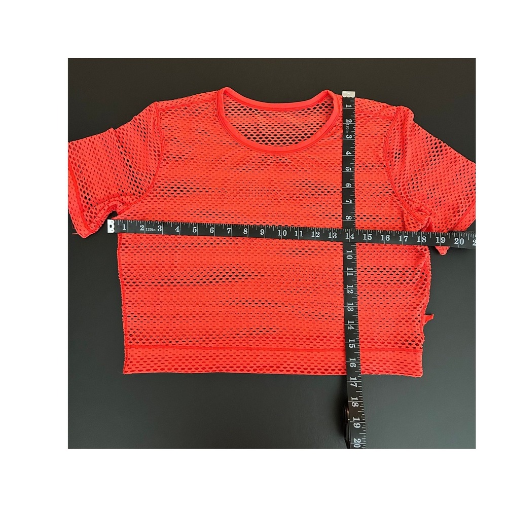 Lululemon Mesh Short Sleeve Crop Top Red Orange Workout Layering Shirt (1259) - Picture 5 of 7